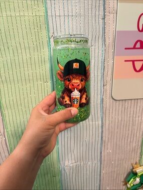 Green Glitter Cow Tumbler